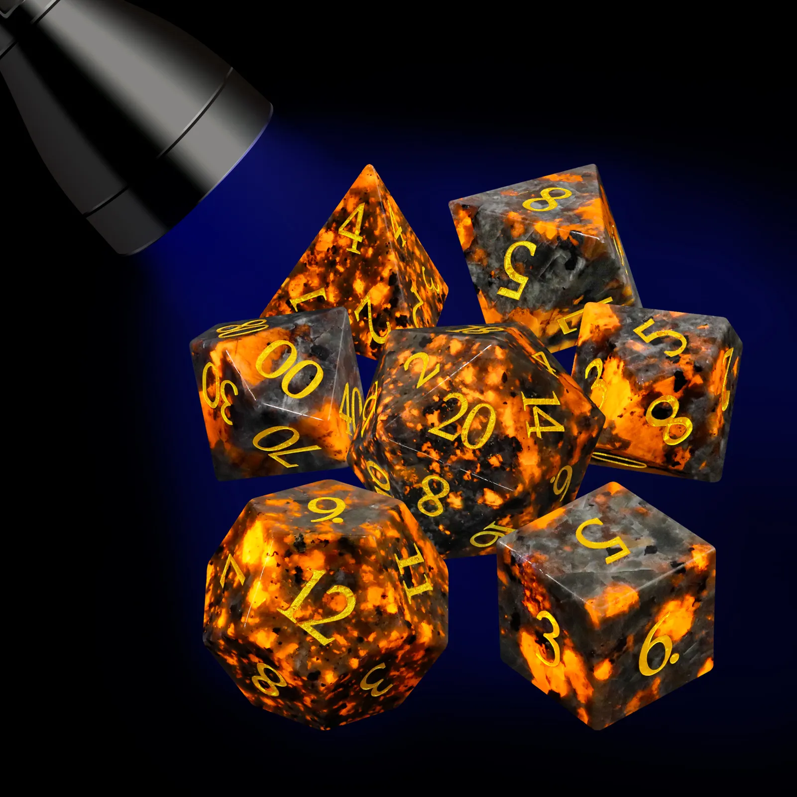 Dadu batu permata api alami dnd mata kucing dadu buatan tangan batu polihedral Set untuk MTG meja permainan kristal