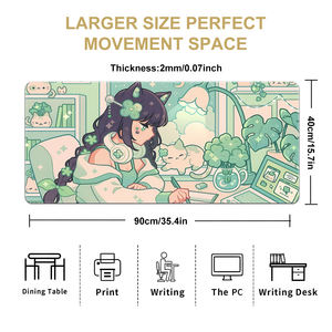 Grand <span class=keywords><strong>tapis</strong></span> <span class=keywords><strong>de</strong></span> <span class=keywords><strong>souris</strong></span> <span class=keywords><strong>de</strong></span> jeu personnalisé vert <span class=keywords><strong>kawaii</strong></span> mignon avec motif <span class=keywords><strong>de</strong></span> chat, bords cousus, design trèfle à quatre feuilles, caoutchouc imperméable en stock - Product Image 6