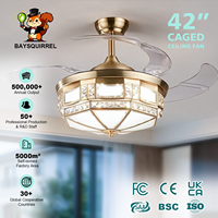 Ventilateur de plafond rétractable en cristal de 42 pouces, style rétro américain, avec lumière LED et moteur en cuivre, idéal pour salle à manger, salon et chambre à coucher – Vente directe usine