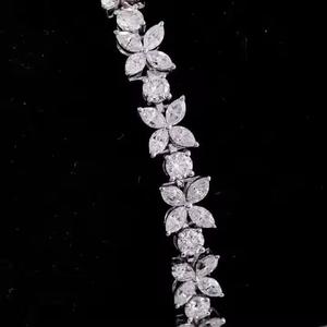Pulsera de Diamantes con Corte Marquesa en Forma de Flor, Oro Blanco de 18k, Moissanita, para Mujer, Pulsera Clásica Única - Product Image 1