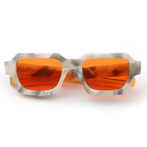 Fabrik 2024 modische Rechteck-Rahmen Mode benutzerdefiniertes Logo Sonnenbrille für Damen und Herren Y2K hochwertige Acetat-Sonnenbrille Unisex