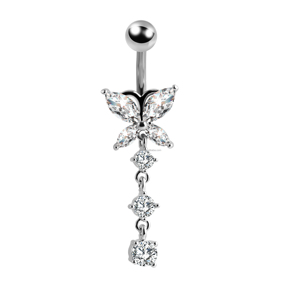 Piercing per Ombelico a Farfalla in Acciaio Inossidabile con Zircone Rotondo Incastonato, Placcato in Acciaio, 10mm - Product Image 2