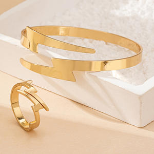 Conjunto de joyería al por mayor Conjunto de anillo de pulsera abierta brillante de oro de moda - Product Image 5