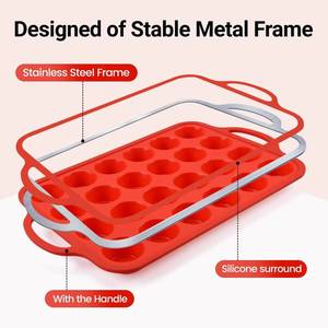 Moule à cupcakes mini en silicone avec cadre métallique renforcé, antiadhésif, sans BPA, certifié LFGB, 24 cavités, de la marque MUYULINS Factory, pour gâteaux américains. - Product Image 2