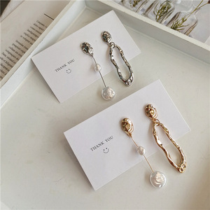 Boucles d'oreilles asymétriques en argent S925, style baroque géométrique, perles, personnalité, irrégulières, tendance - Product Image 2