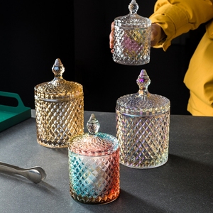 Tarro de vidrio para dulces, tarros transparentes para dulces de galletas, candelabro romano de vidrio de color redondo con tapa - Product Image 5