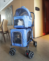 Poussette pliable carrée pour animaux de compagnie, en tissu Oxford, légère, réglable, portable, 3-en-1, avec 2 paniers amovibles, ceinture de sécurité, 4 roues