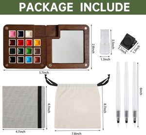 Mini paleta de acuarela de nogal de 15 compartimentos, kit de arte portátil de madera para viajes y otros materiales de arte - Product Image 2