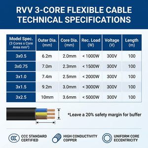 Câble flexible noir ChengtianTai RVV à âme en cuivre, isolation/<span class=keywords><strong>gaine</strong></span> en PVC, 300/500V, 2 AWG - Product Image 5