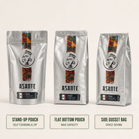 Ensemble d'emballages de café en PE recyclable imprimés sur mesure, comprenant des sachets de café, des sacs en papier et des gobelets à emporter, pour torréfacteurs, cafés et marques de vente au détail