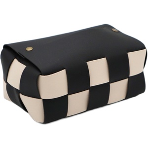 Table à manger de luxe haut de gamme nordique noir blanc damier cuir moderne lumière rabattable boîte à mouchoirs en papier tissé - Product Image 1