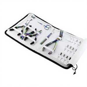 Kit d'outils pour extensions capillaires Microlink multicolores avec logo personnalisé – Pinces à sertir et à retirer les micro-perles à 3 trous, aiguilles, pinces de sectionnement S - Product Image 1