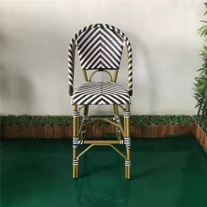 Tabouret de <span class=keywords><strong>bar</strong></span> en osier <span class=keywords><strong>parisien</strong></span> bleu et blanc, mobilier de café en plein air, chaises hautes en rotin et aluminium - Product Image 6