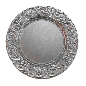 Piatti di ricarica da tavolo in plastica oro rosa da 13 pollici Vintage elegante sotto il piatto con bordo di fiori retrò lucido per matrimonio - Product Image 6