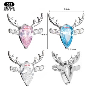 Bijoux de piercing en titane F136 en forme d'élant avec zircon, clous de remplacement de 8 mm pour lèvre, langue et oreilles - Product Image 1