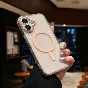 เคสโทรศัพท์แบบไร้สายเคลือบกากเพชรสำหรับ iPhone 16 Pro Max 15 Plus 14 13 12  แม่เหล็กใส  วัสดุอะคริลิกแข็ง - Product Image 4
