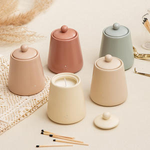 Pot à bougie en céramique minimaliste avec couvercle, forme cylindrique, vide, pour aromathérapie et décoration, idéal pour un cadeau DF1896 - Product Image 3