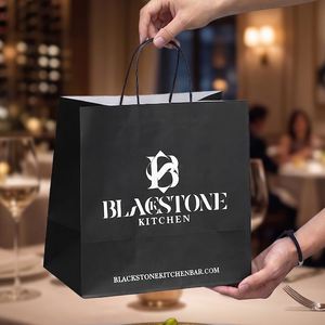 Customized Recyclable Biodegradable Disposable Fast Food Pasta Takeaway <b>Bag</b> Custom Printed Logo Kraft <b>Bags</b> with Handles - Product Image 1