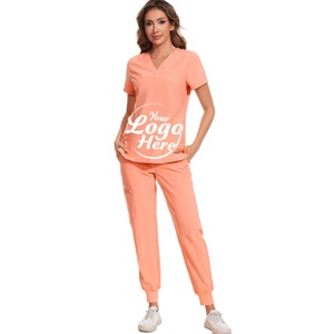 Stretch V-Neck <b>Scrub</b> <b>Top</b> & Jogger Pant with 8 Pockets Stretch V-Neck Women's Medical Set Uniforms & Costumes - Product Image 6
