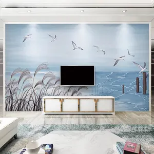 Customized Wall Mural Wallpaper 3D Blue Sea Mountain Wall Mural Vintage Landscapes