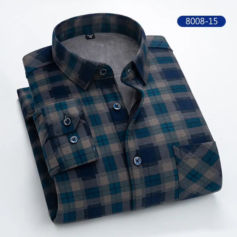 Winter Plus Size Mens Shirts Fleece Flannel Lined Long Sleeve Button Down Shirts