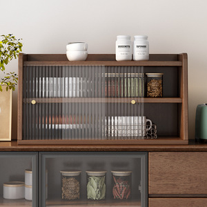 Solid Wood Countertop <b>Storage</b> Cabinet 3 Compartments With Glass Door Living Room <b>Sideboard</b> Dish Dustproof Desktop Rack - Product Image 2