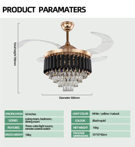 42 inch sang trọng Acrylic có thể thu vào lampara ventiador <span class=keywords><strong>DC</strong></span> điều khiển từ xa vô hình tốt Đèn Chùm Pha Lê quạt trần ánh sáng - Product Image 6