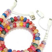 Câbles de données anti-emmêlement 4 en 1 avec perles colorées, câble USB C, accessoires électroniques