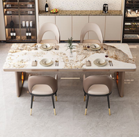 Glänzender Marmor-Esstisch mit Stühlen, Modernes Hochwertiges Minimalistisches Rechteckiges Design, Montiert, Geeignet für Hotels und Villen