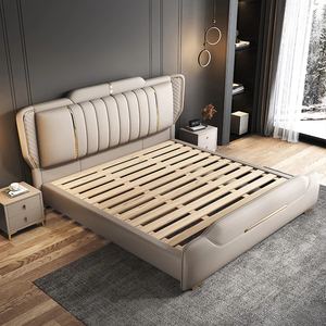 Cadre de lit moderne en bois de chêne européen avec rembourrage en cuir et <span class=keywords><strong>sommier</strong></span> <span class=keywords><strong>à</strong></span> <span class=keywords><strong>ressorts</strong></span>, avec rangement, durable et écologique, ensemble de lit de taille spéciale - Product Image 3