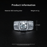 Bague de mariage pour homme en argent sterling 925, sertie de moissanite GRA couleur D VVS, style luxueux et imposant, avec diamants intégrés