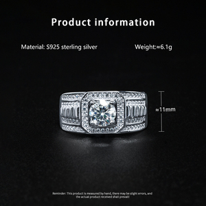 Anillo de Compromiso y Matrimonio de Lujo para Hombre, con Diamantes Completos, Plata 925, Moissanita - Product Image 5