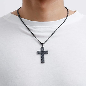 Collier pendentif croix de Jésus drapeau américain en gros, bijoux gravables vierges en acier inoxydable, verset biblique religieux chrétien - Product Image 3