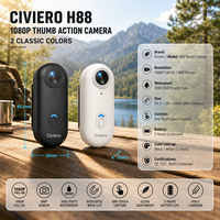 Kamera Civiero Thumb POV 4K Tahan Air Mini Olahraga WiFi Live Streaming Perjalanan Dapat Dipakai Kamera Tubuh Baterai Hitam Putih