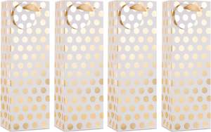 Sacs cadeaux de Noël en or métallisé pour champagne et vin, en gros, avec étiquette, sacs cadeaux pour bouteille unique à pois dorés pour les fêtes - Product Image 6