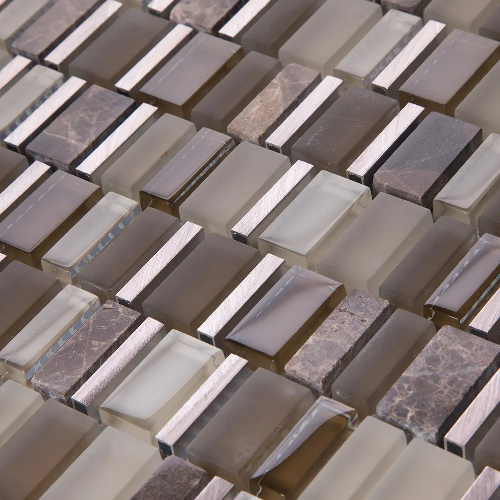 Khusus Aluminium Marmer Campuran Kaca Ubin dengan Mesh Kembali, Interior dan Ubin Batu Mosaik