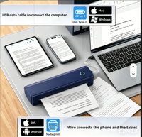 Printer Thermal Portabel A4 Tanpa Tinta, Printer Mini Mobile dengan Baterai 2600mAh, Resolusi 300DPI - Tersedia untuk Rumah/Kantor/Perjalanan, Ukuran Kecil