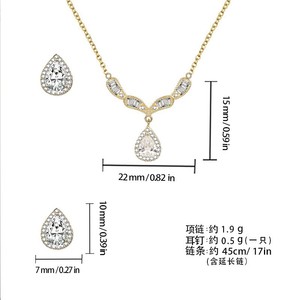 Ensemble de boucles d'oreilles et collier en perles brillantes, en forme de goutte d'eau, en alliage de cuivre, bijoux de fête pour femmes, mode de luxe - Product Image 5