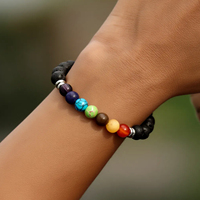 Go2boho Bracelet en pierre de lave à 7 chakras, Bracelet perlé de guérison énergétique en pierres précieuses naturelles pour la méditation et l'équilibre du yoga