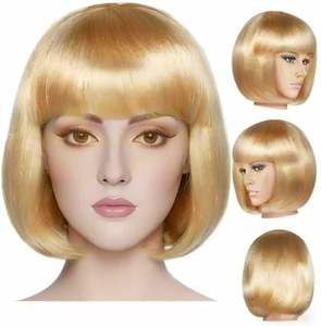 Peluca de Fibra Resistente al Calor, Estilo Bob Corto, <span class=keywords><strong>para</strong></span> <span class=keywords><strong>Disfraz</strong></span>, con Flequillo Recto, <span class=keywords><strong>para</strong></span> Cambiar la Imagen, Linda, Disponible en 9 Colores (Rubio) - Product Image 2