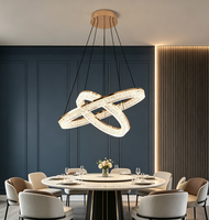 Lustre circulaire à double anneau en cristal - LED, hauteur réglable, éclairage moderne et luxueux pour salon