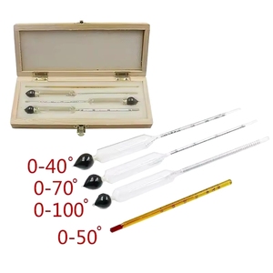 กล่องไม้บรรจุภัณฑ์ ไฮโดรมิเตอร์วัดแอลกอฮอล์ 0-100% เครื่องตรวจจับแอลกอฮอล์ เครื่องมือวัดแอลกอฮอล์ ไฮโดรมิเตอร์วัดไวน์ ชุดบาร์ - Product Image 1