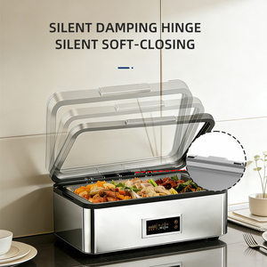Calentador de Alimentos Eléctrico Rectangular de Acero Inoxidable con Temperatura Ajustable, Baño María y Tapa de Vidrio - Product Image 4