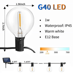 Guirnalda de Luces Solares LED G40 Más Vendida del Fabricante para Patio con 10 Bombillas LED G40 Irrompibles e Impermeables - Product Image 6
