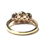 Meilleur Vendeur Personnalisé 18k Or Jaune 100% Naturel Diamant Fine Bijoux Couleur Pierre Madagascar Ovale Rubis Bijoux 3 pierres Anneau