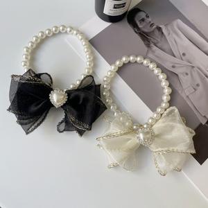 Lujo Jeweled Mesh Bow Diamond Pearl Cat & Dog Collar Personalizable Accesorios para mascotas - Product Image 3