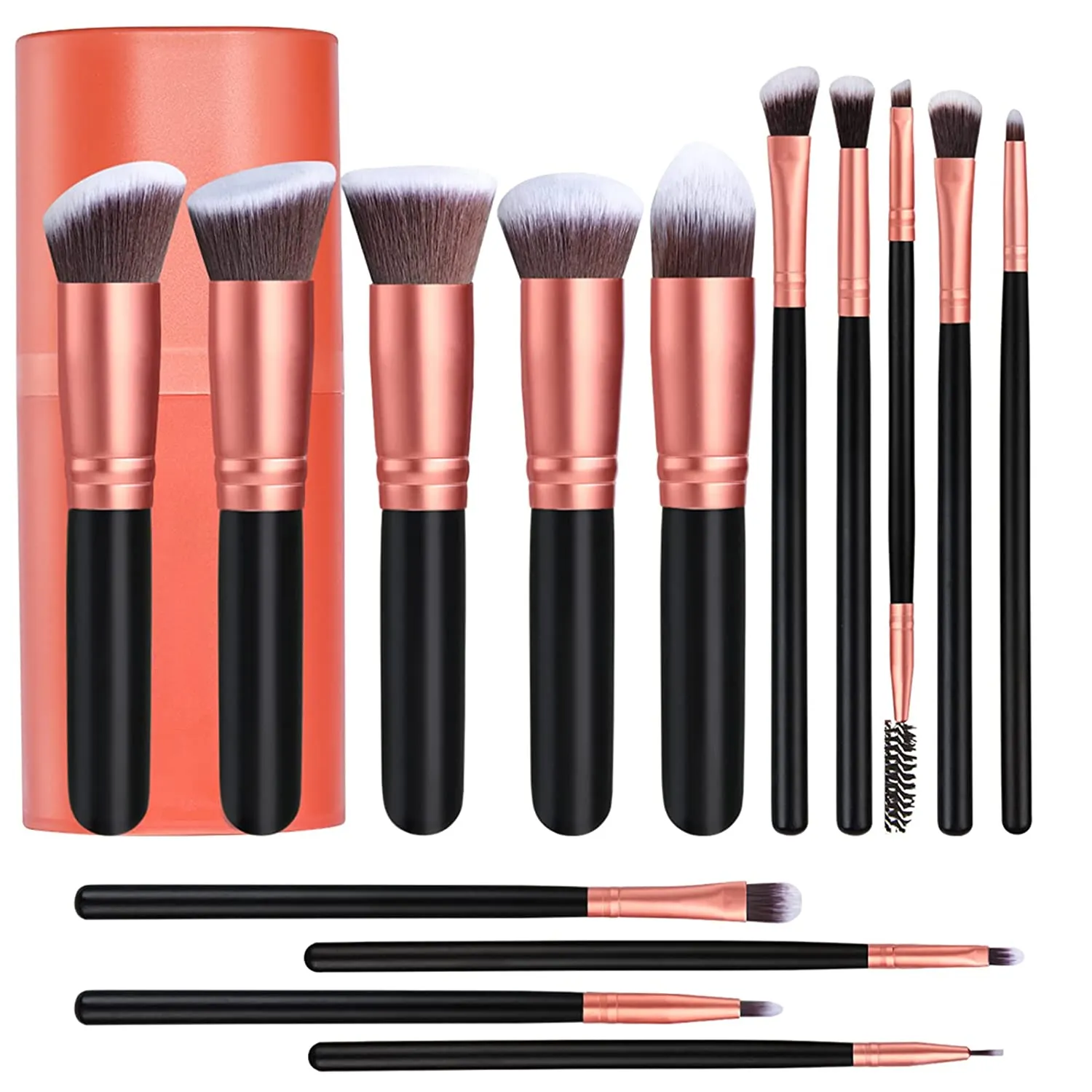 Hot Sale 14 pcs Rose Gold Synthetic Cosmetic Make Up Brush OEM available Wooden Handle Makeup Brushes Set brocha de maquillaje