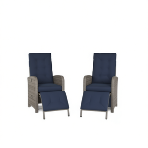 Chaises de patio inclinables en polyrotin gris, 2 pièces, avec repose-pieds, meubles de jardin d'extérieur, style contemporain - Product Image 1