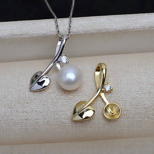 Pendentif en argent S925, accessoires de bricolage, plaqué or, feuille, cerise, cœur, pendentif, support vide pour 6-8 perles, pierre naturelle, bijoux 4151 - Product Image 1