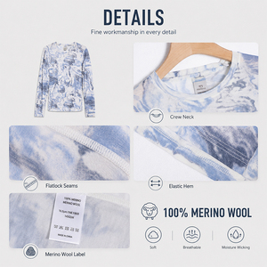 <b>Wool</b> Women's Long Sleeve Tie <b>Dye</b> Outdoor Sports Top Custom Logo Premium Lightweight Breathable Quick Dry Hiking Running Shirt - Product Image 3